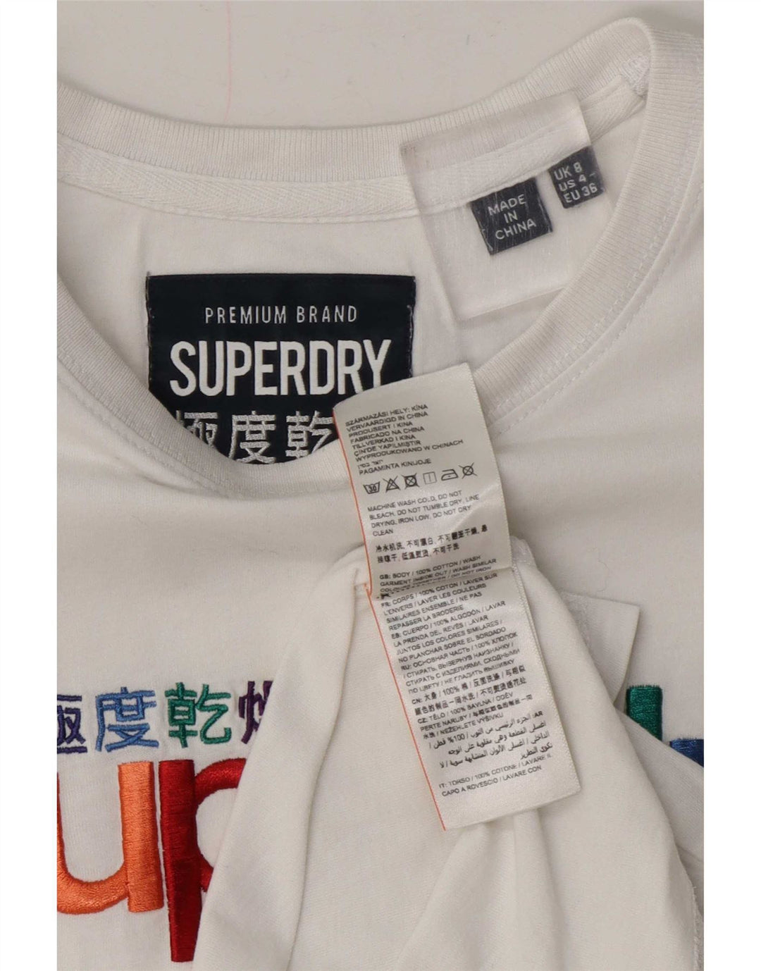 T-shirt grafica da donna Superdry Top UK 8 Small in cotone bianco