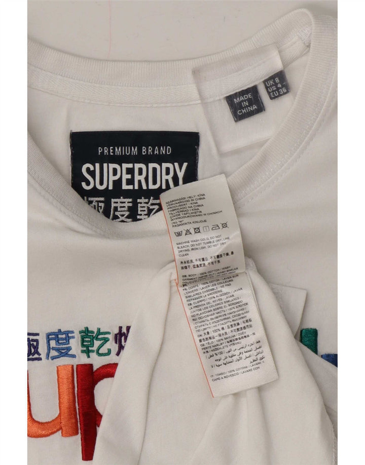 T-shirt grafica da donna Superdry Top UK 8 Small in cotone bianco