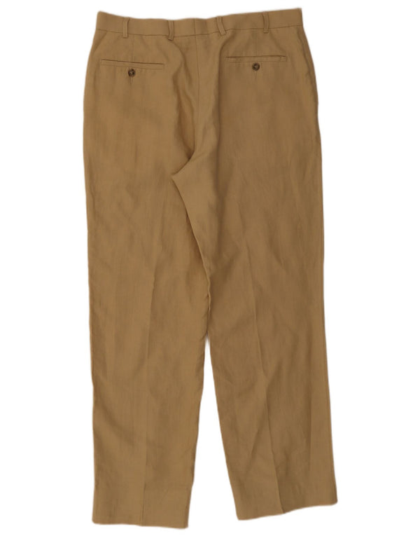 Pantaloni da abito dritti da uomo Marks & Spencer W36 L33 Lino marrone