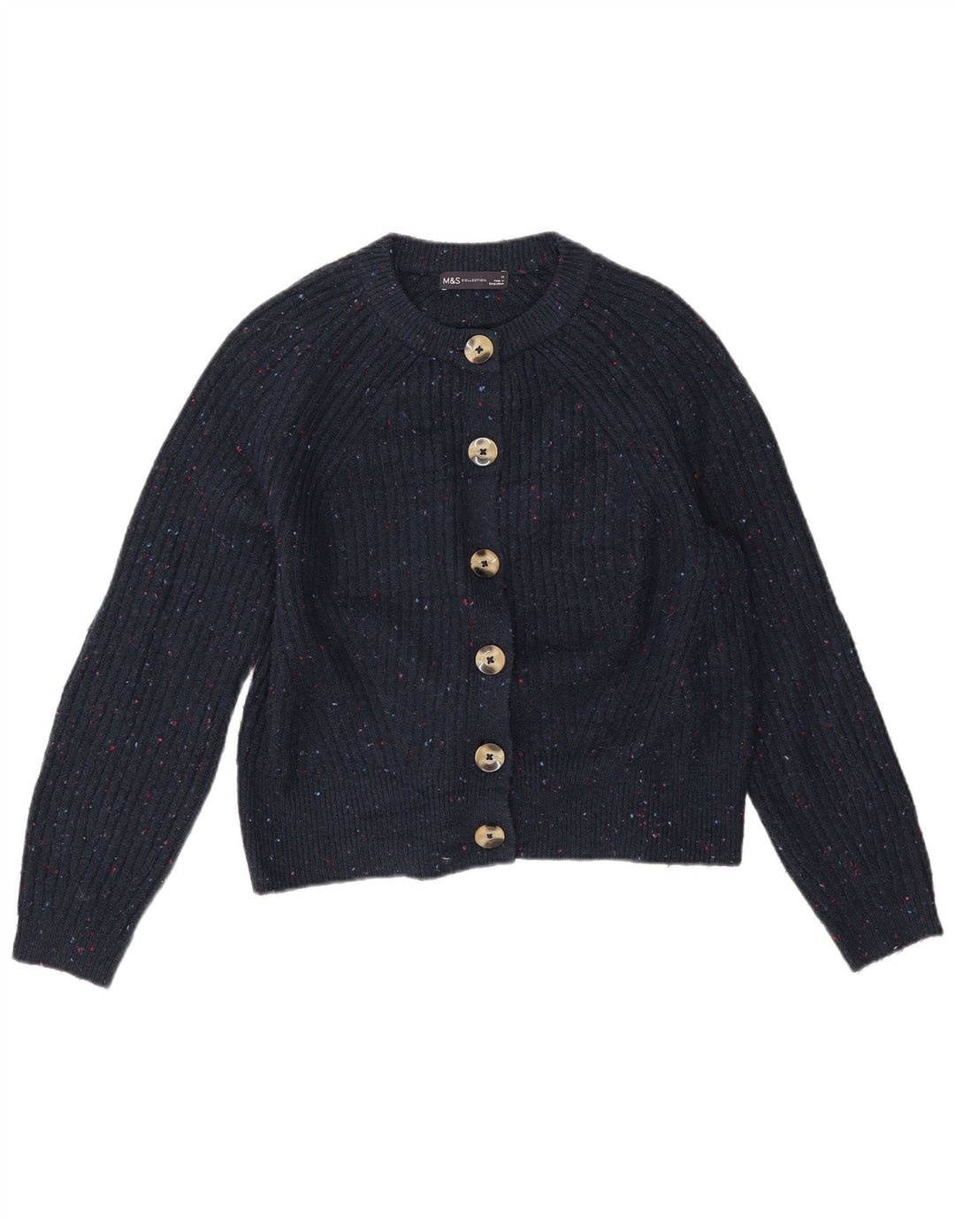 Maglione cardigan da donna Marks & Spencer UK 14 medio blu navy screziato
