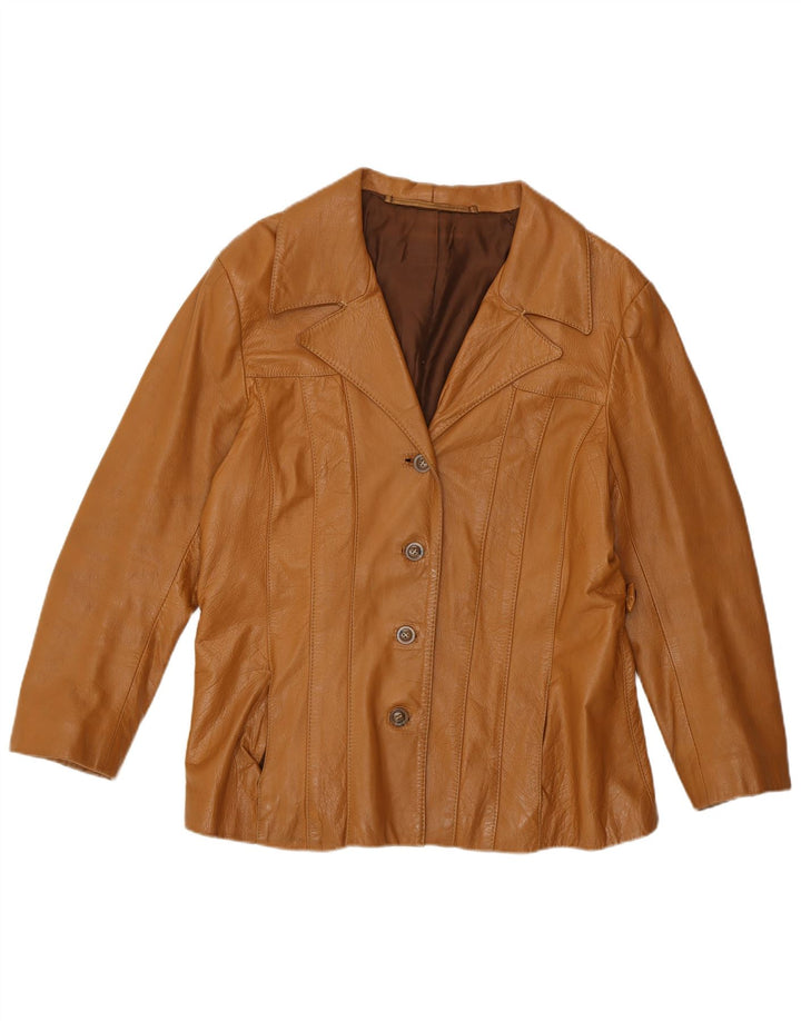 Giacca in pelle vintage da donna UK 12 Marrone medio
