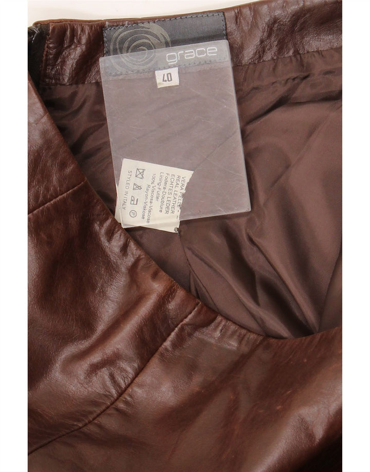 Gonna in pelle vintage da donna IT 40 piccola W28 in pelle marrone