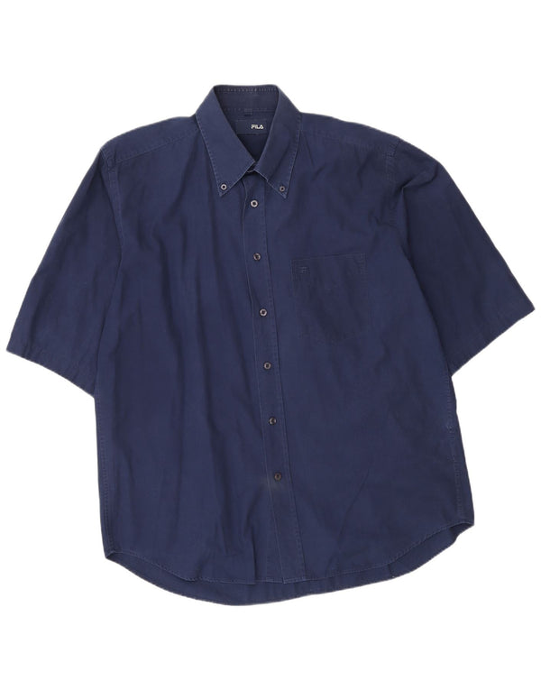 Camicia a maniche corte da uomo Fila Large in cotone blu navy