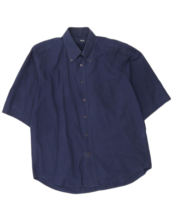 Camicia a maniche corte da uomo Fila Large in cotone blu navy