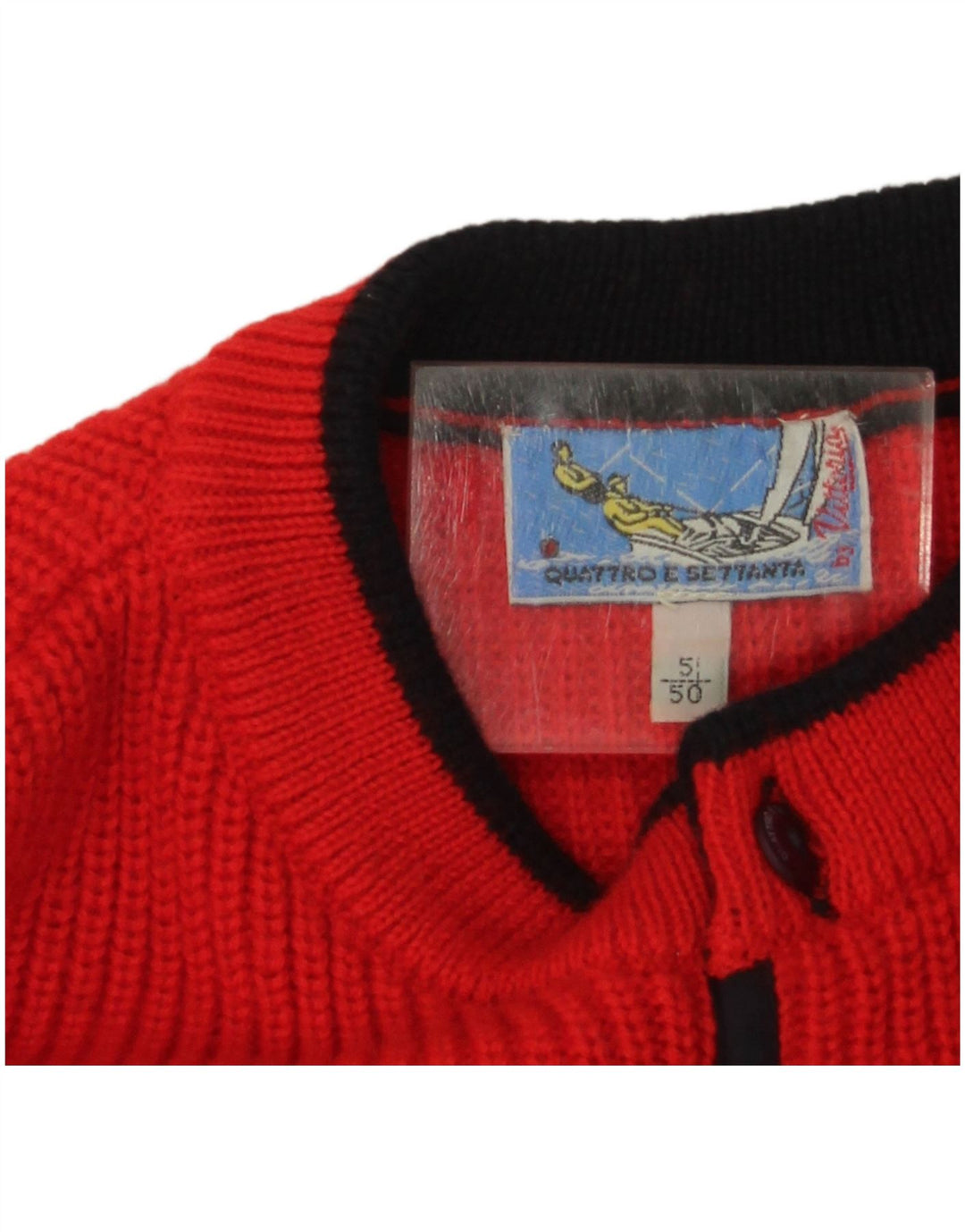 Maglione vintage da uomo girocollo IT 50 in lana color block rosso medio