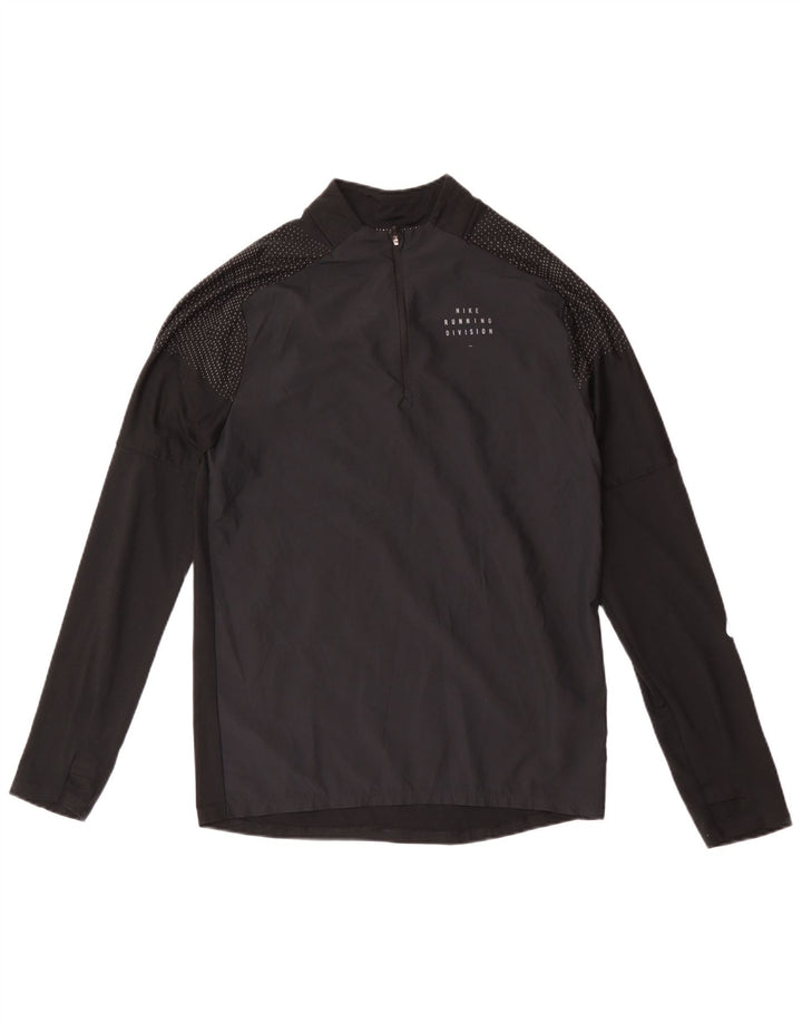Maglia Nike da uomo Dri Fit con zip e collo a maniche lunghe, piccola, in poliestere maculato nero