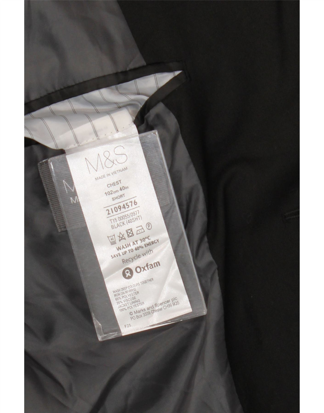 Giacca blazer corta da uomo Marks & Spencer a 2 bottoni UK 40 media nera