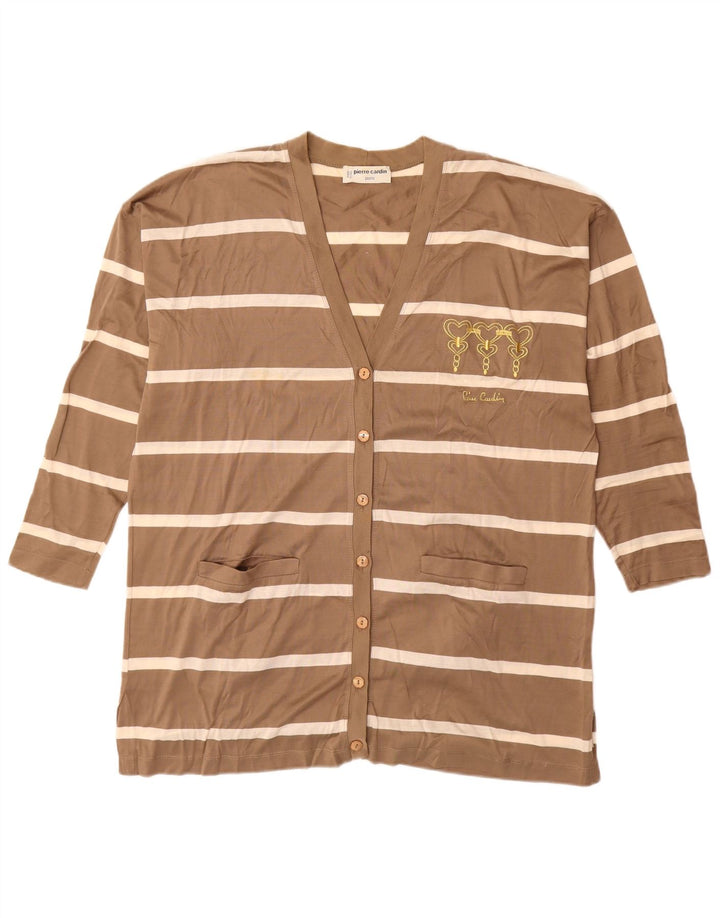 PIERRE CARDIN Maglione cardigan lungo da donna IT 44 Marrone medio a righe