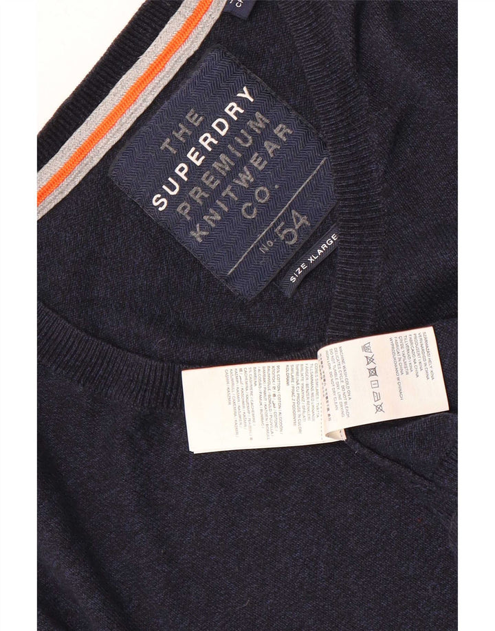 Maglione da uomo con scollo a V Superdry XL in cotone blu navy