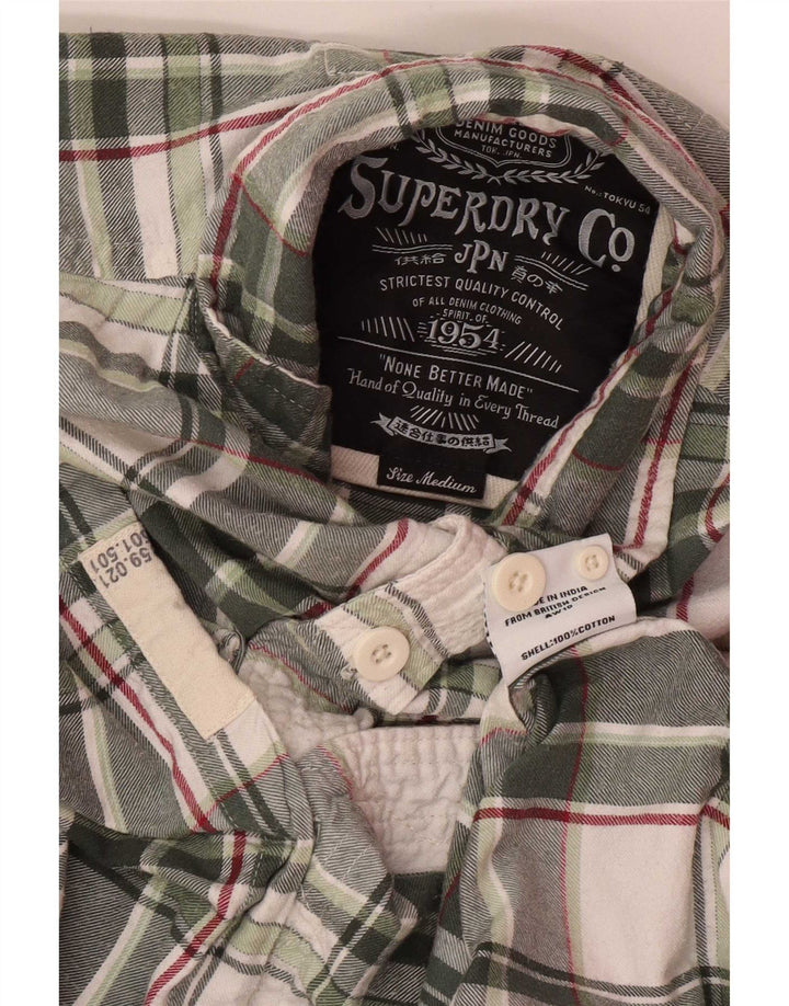 Camicia da uomo in flanella di cotone scozzese verde medio Superdry