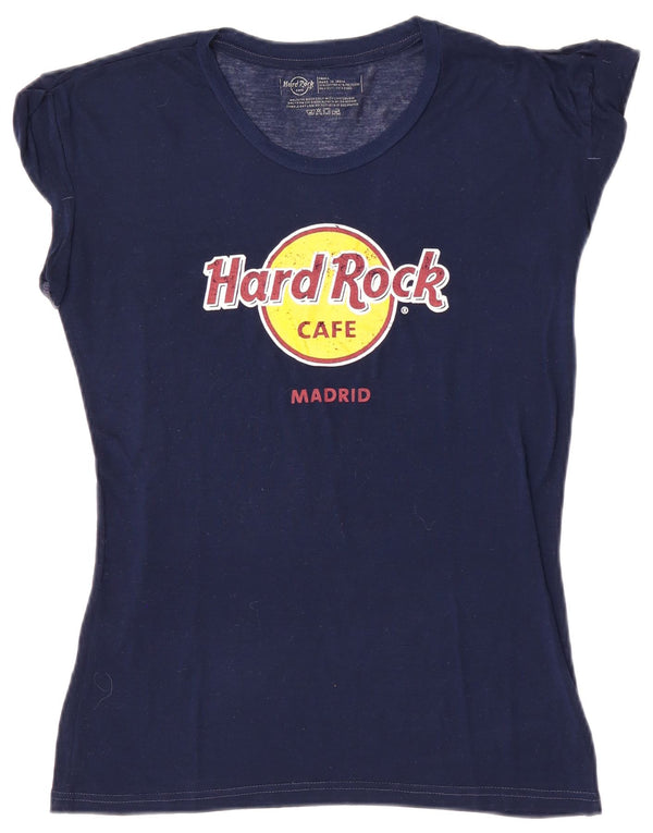 Hard Rock Cafe Womens Madrid Graphic T-Shirt Top UK 10 Small Navy Blue
