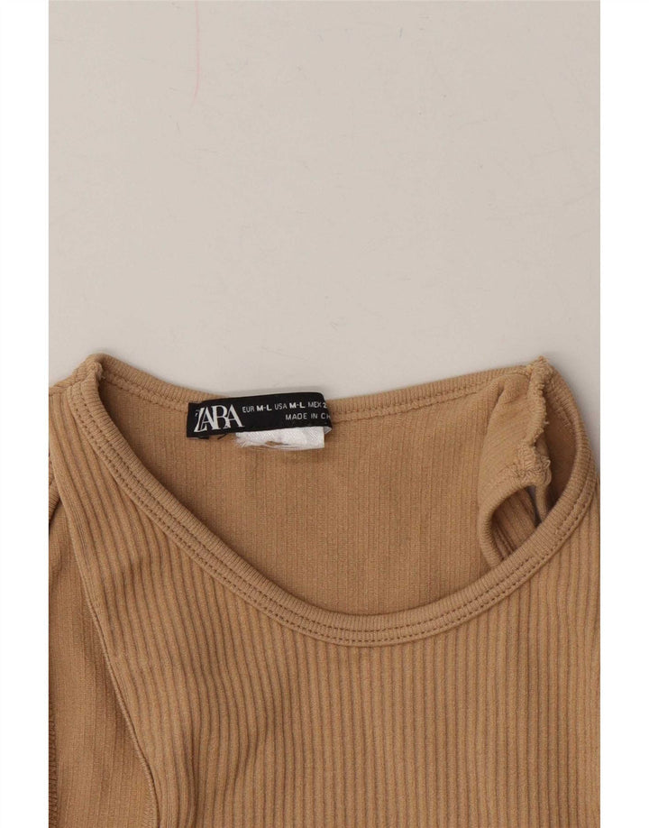 Top Zara da donna con spalle scoperte, camicetta corta UK 14 grande beige