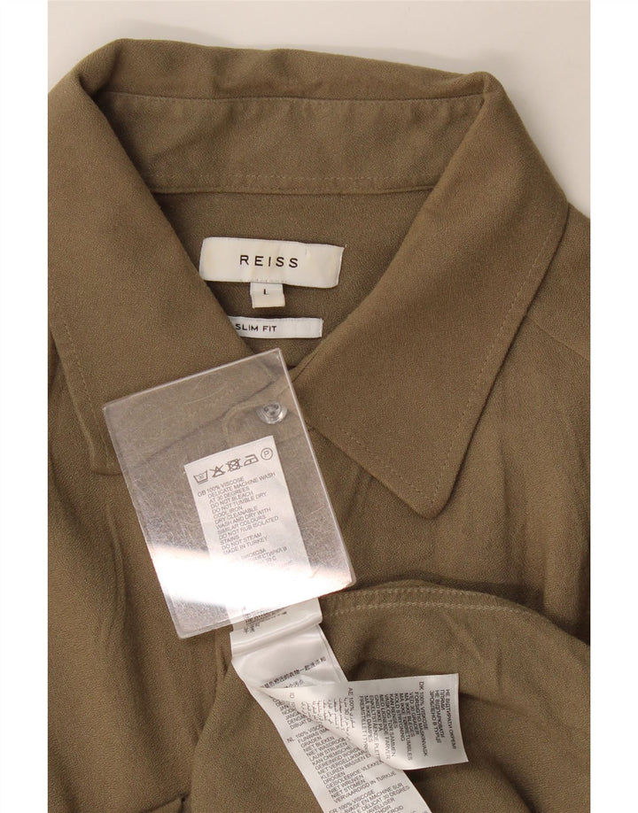 Camicia Reiss da uomo slim fit grande in viscosa kaki