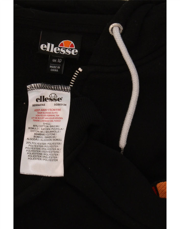 ELLESSE Womens Oversized Graphic Zip Hoodie Sweater UK 10 Small Black Vintage Ellesse and Second-Hand Ellesse from Messina Hembry 