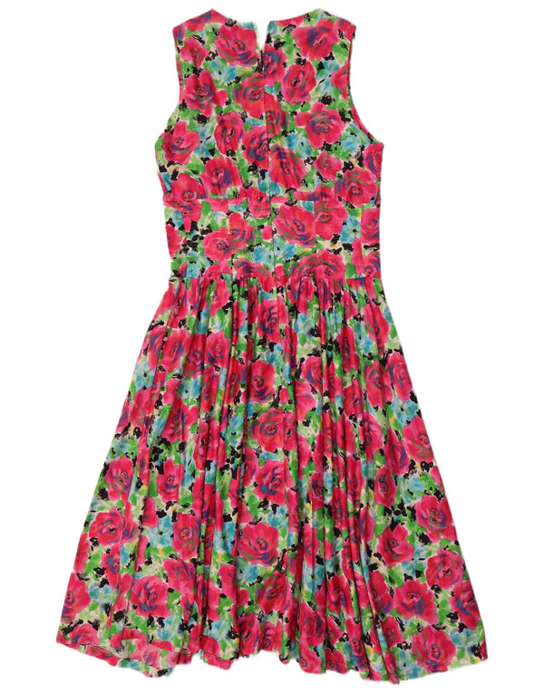 Abito lungo senza maniche da donna vintage UK 14 Cotone floreale rosa medio