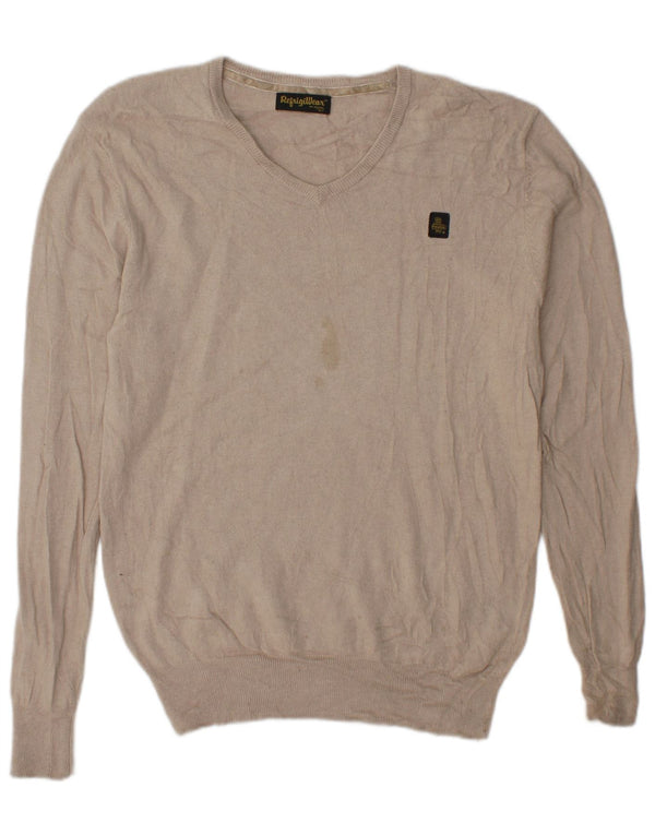Refrigiwear Maglione da uomo con scollo a V grande in seta beige