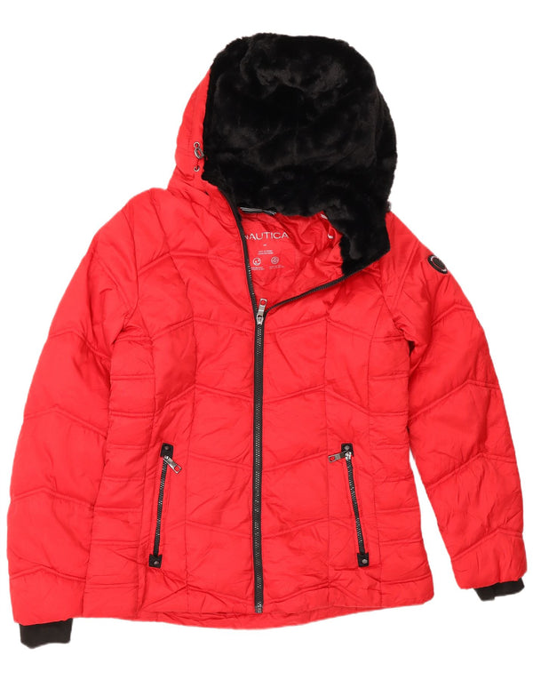Giacca imbottita con cappuccio da donna Nautica UK 14 poliestere rosso medio