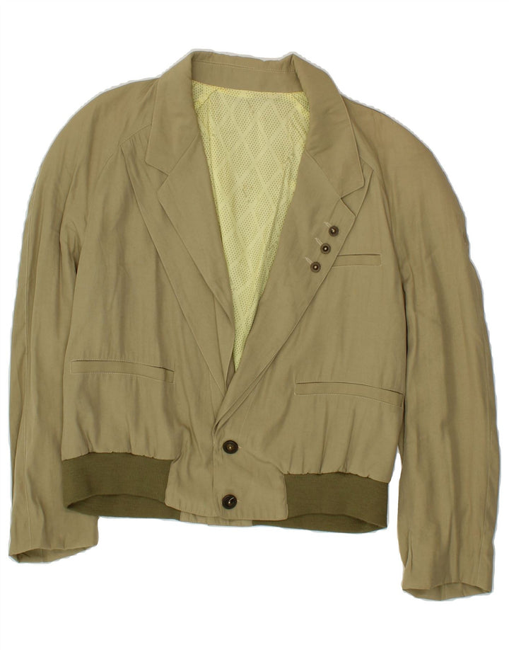 VINTAGE Mens Bomber Jacket UK 38 Medium Khaki Viscose Vintage Vintage and Second-Hand Vintage from Messina Hembry 