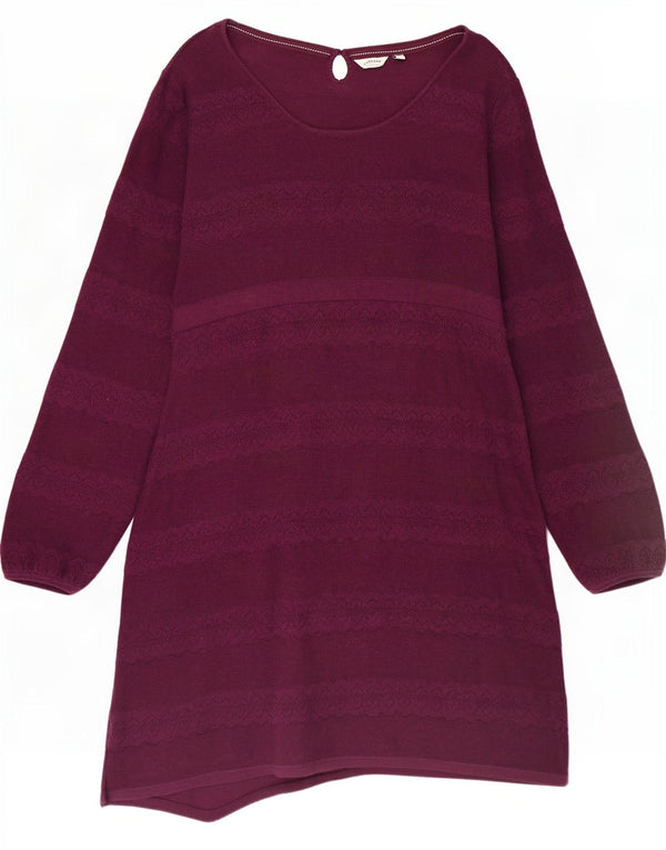 Abito maglione a maniche lunghe da donna Fat Face UK 14 Cotone a righe marrone medio