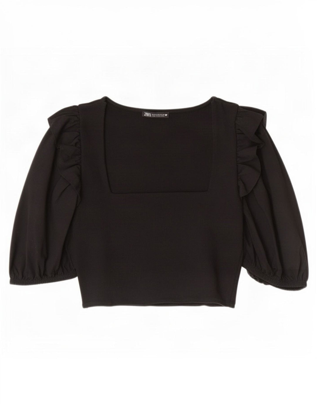 Top corto Zara da donna con maniche a 3/4 UK 12, cotone nero medio