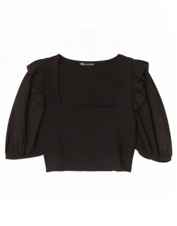 Top corto Zara da donna con maniche a 3/4 UK 12, cotone nero medio