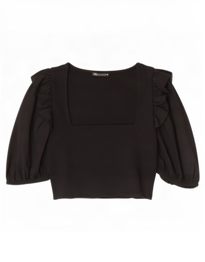 Top corto Zara da donna con maniche a 3/4 UK 12, cotone nero medio