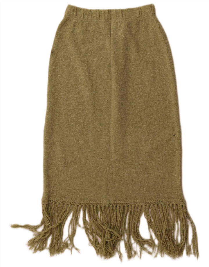 Gonna longuette in maglia da donna vintage media W28 in lana verde