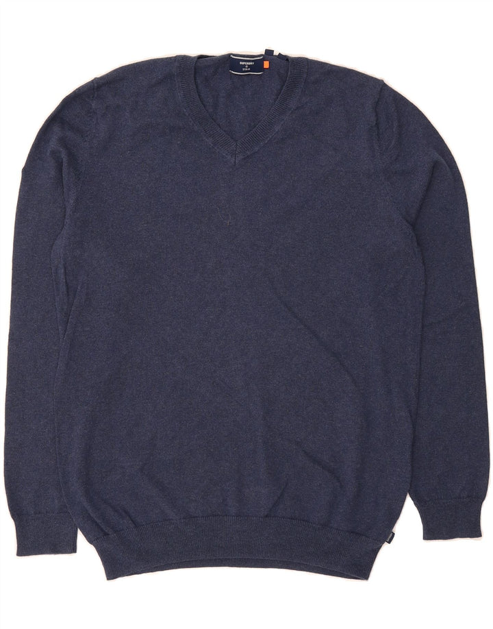 SUPERDRY Mens V-Neck Jumper Sweater Small Navy Blue Cotton Vintage Superdry and Second-Hand Superdry from Messina Hembry 
