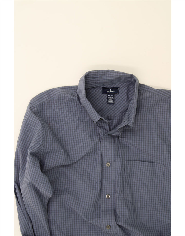 DOCKERS Mens Shirt Size 15 1/2 Medium Navy Blue Check Cotton Vintage Dockers and Second-Hand Dockers from Messina Hembry 