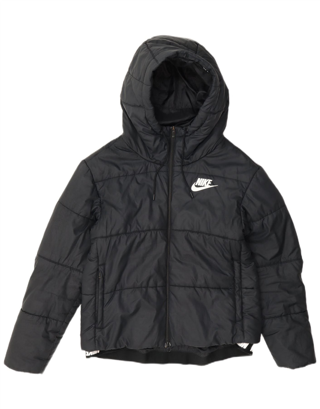 Giacca imbottita con cappuccio grafico Nike da donna UK 14 medio blu navy poliestere
