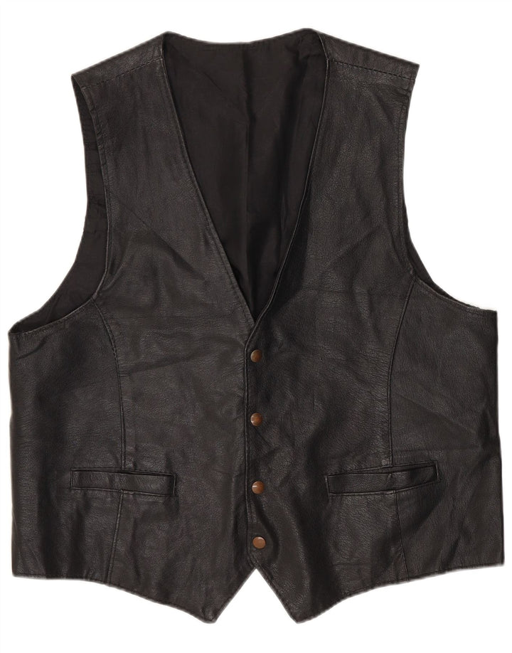 Gilet in pelle vintage da uomo XL nero