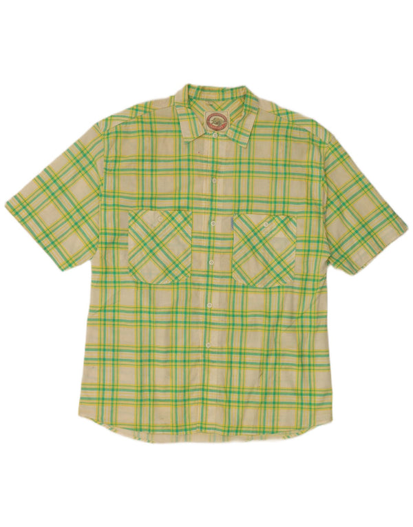 CASUCCI Camicia a maniche corte da uomo a quadri verdi grandi