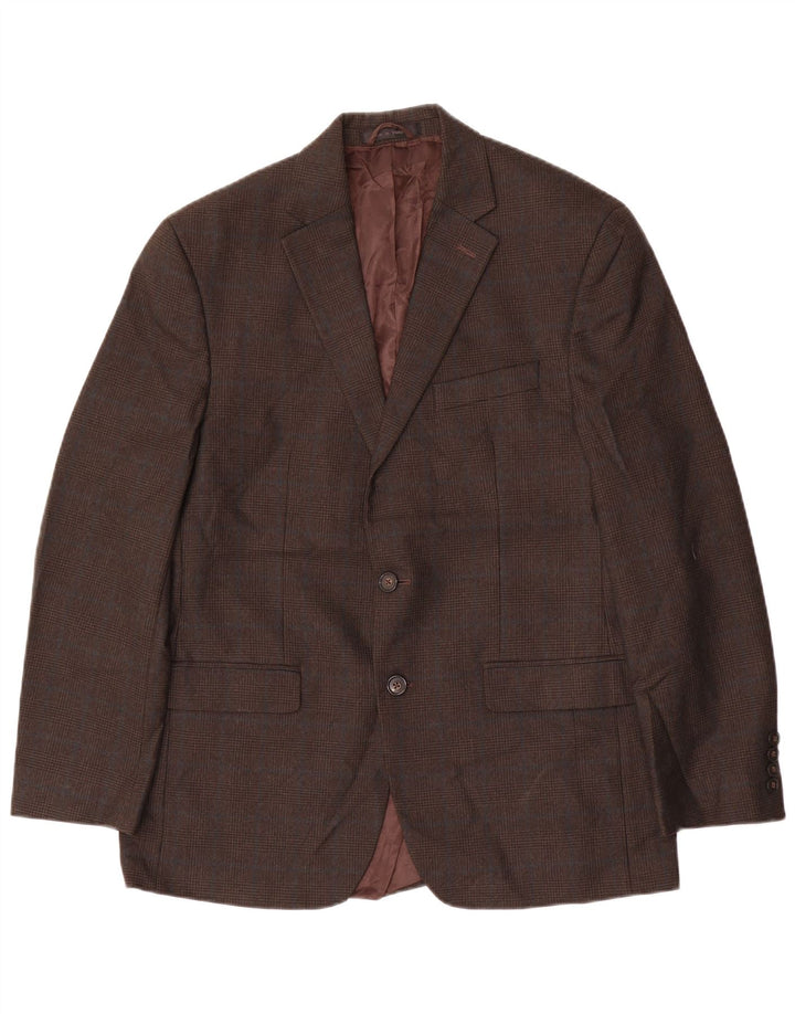Giacca blazer da uomo a 2 bottoni Chaps UK 40 grande poliestere a quadri marrone