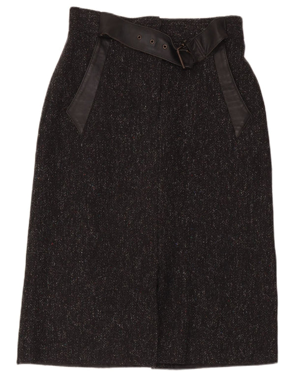 Gonna longuette da donna successiva UK 14 media W32 lana merino screziata nera