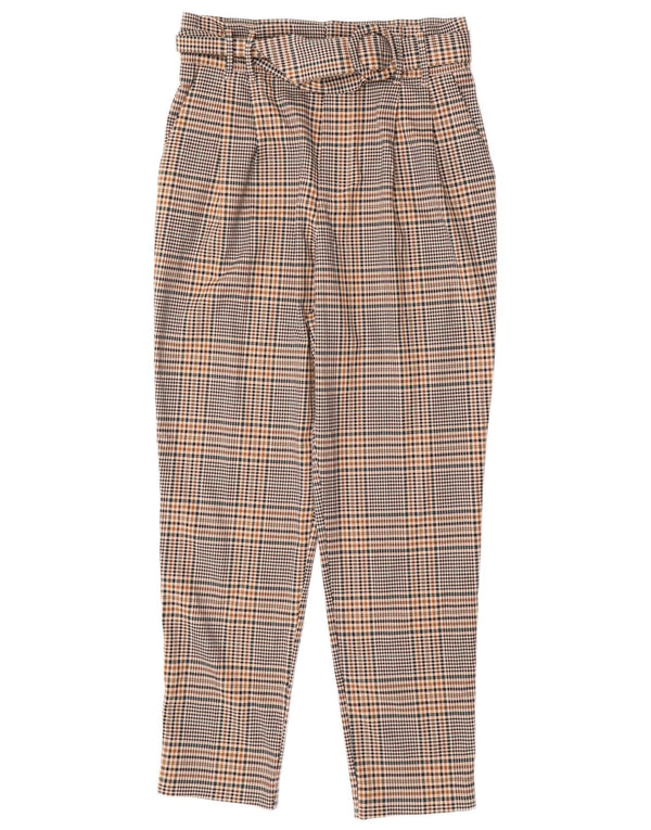 Pantaloni chino a vita alta da donna Zara piccoli W27 L27 poliestere a quadri beige