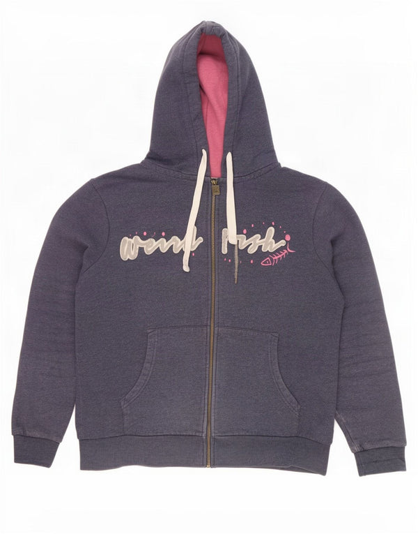 Maglione con cappuccio e zip grafica da donna Weird Fish UK 14 Grande cotone blu navy