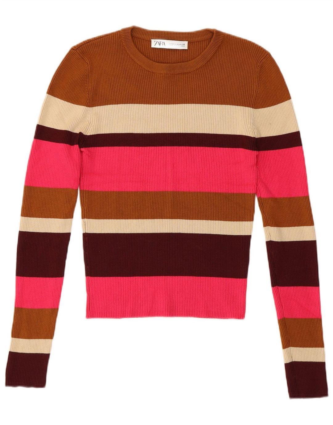 Maglione maglione girocollo da donna Zara UK 14 a righe multicolori medie