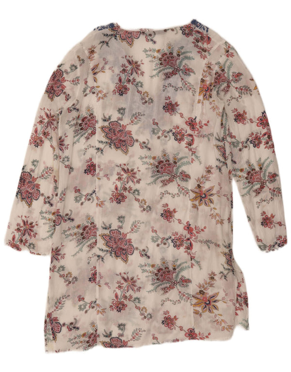 Abito tunica da spiaggia da donna Zara UK 16 grande cotone floreale bianco sporco
