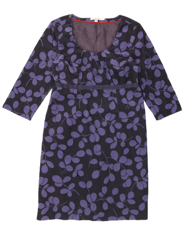 BODEN Abito da donna in velluto a coste con maniche a 3/4 UK 14 Grande floreale viola