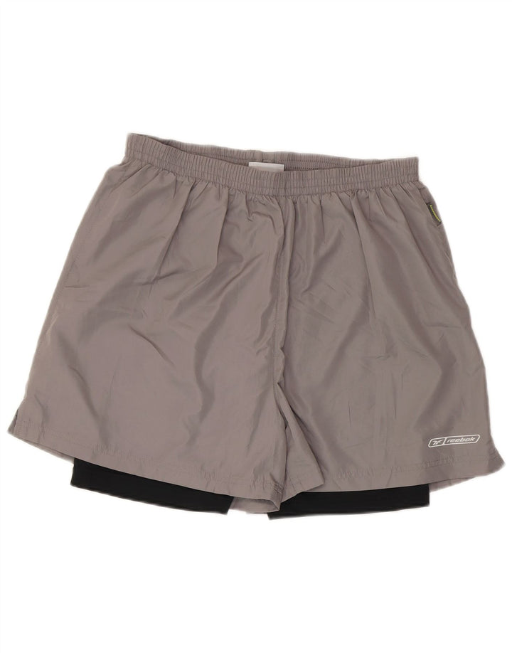 Pantaloncini sportivi Reebok da uomo in poliestere grigio medio