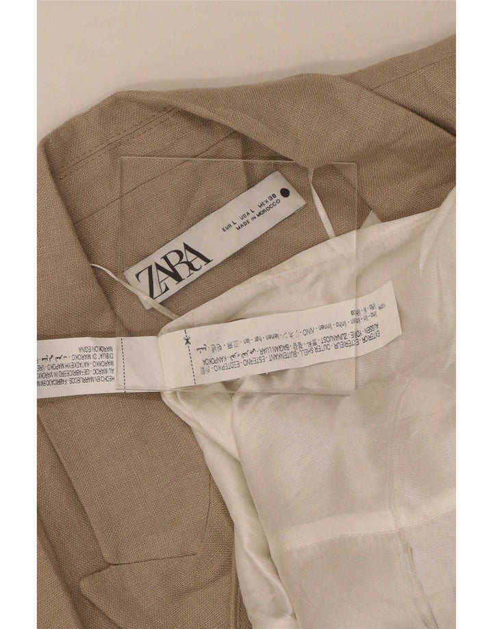 Giacca blazer a 1 bottone da donna Zara UK 14 grande lino beige