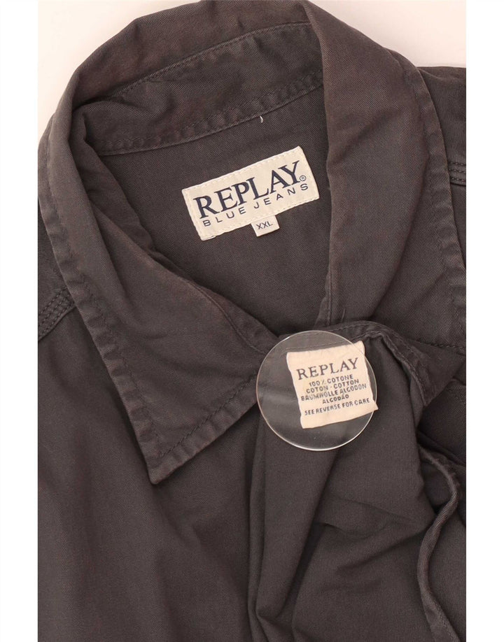 Camicia in denim da uomo Replay 2XL cotone grigio