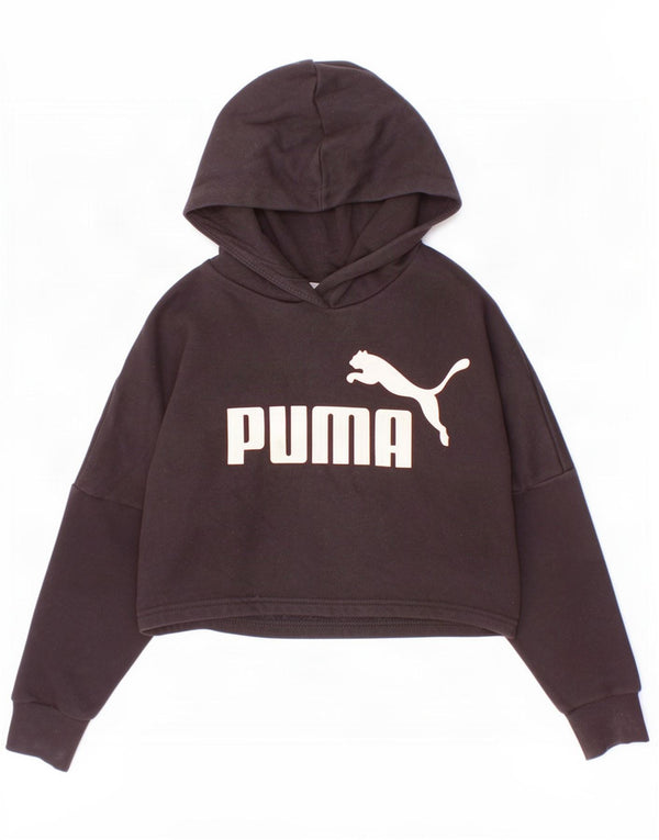 Felpa con cappuccio grafica corta per ragazze Puma 9-10 anni in cotone nero