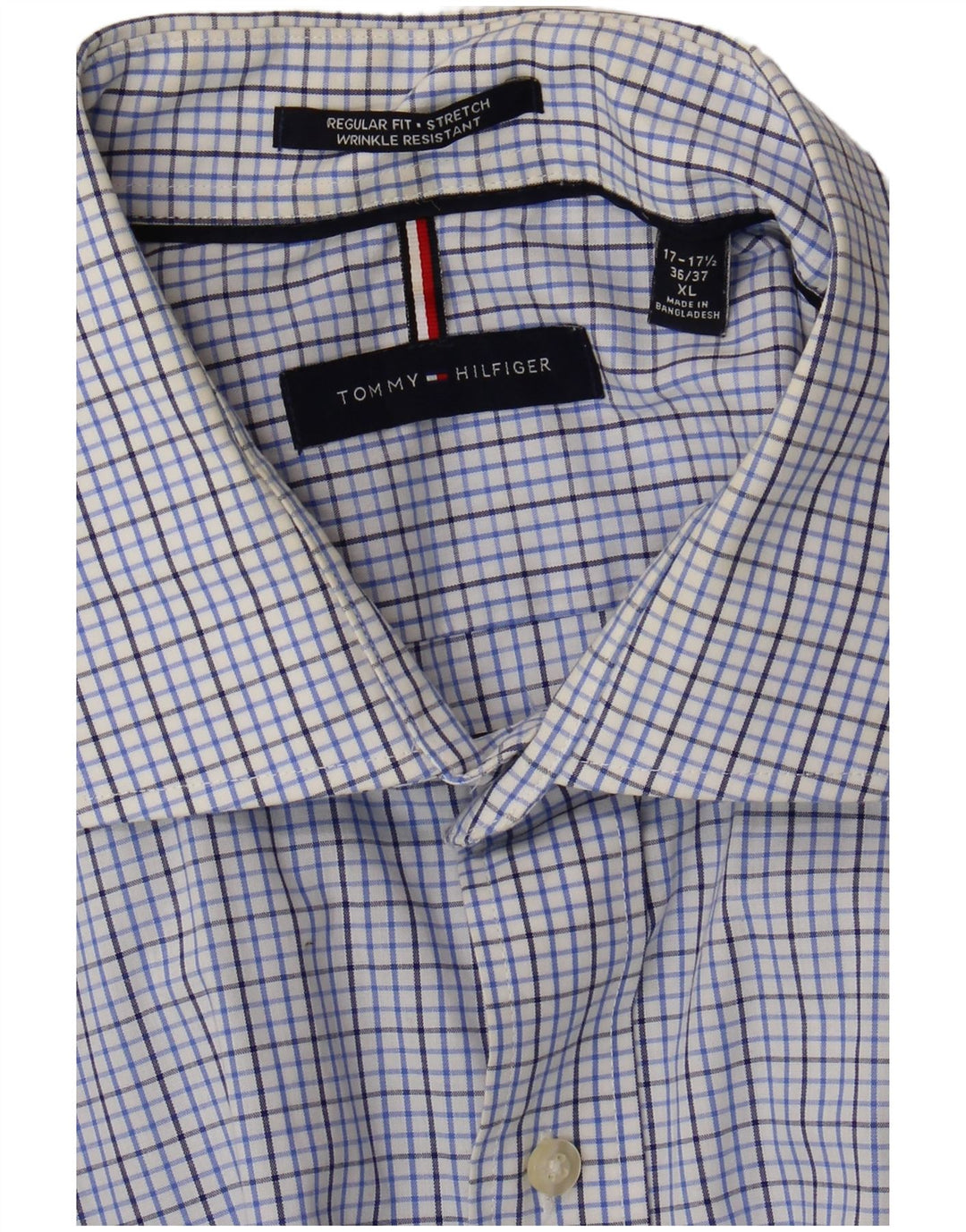 Tommy Hilfiger Camicia da uomo elasticizzata vestibilità regolare taglia 17 17 1/2 XL a quadri blu
