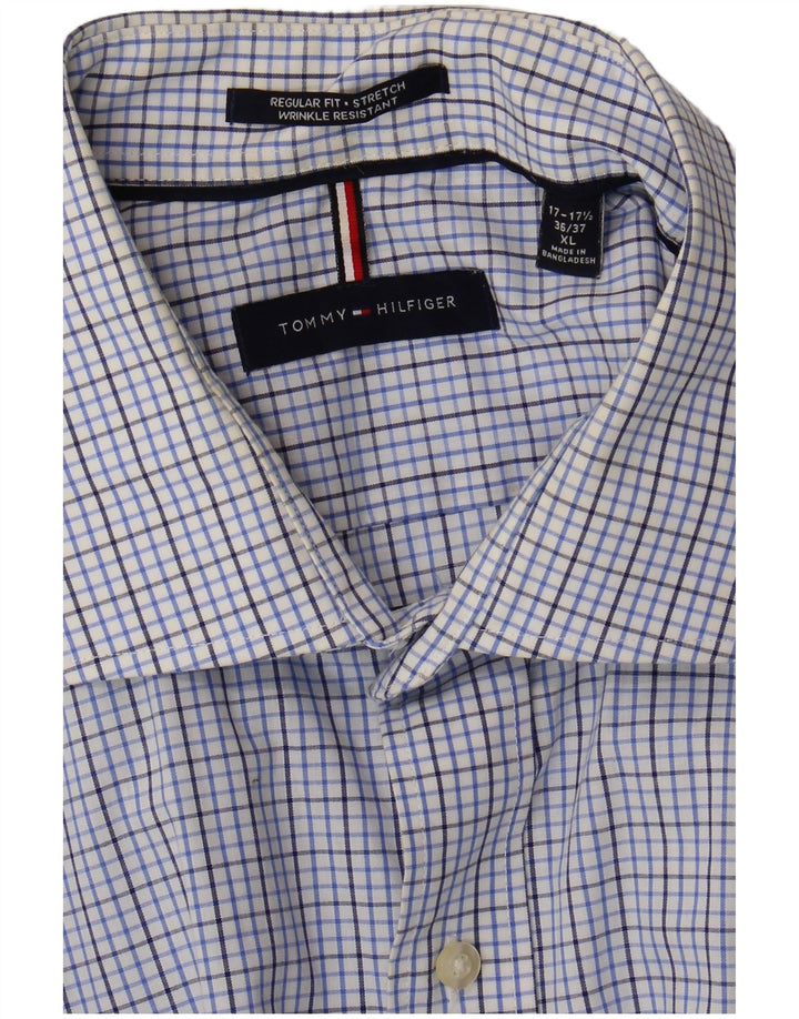 Tommy Hilfiger Camicia da uomo elasticizzata vestibilità regolare taglia 17 17 1/2 XL a quadri blu