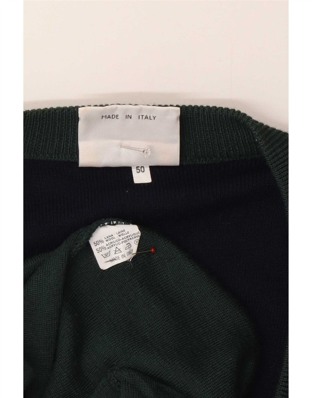 Maglione cardigan da uomo vintage IT 50 Lana color block verde medio