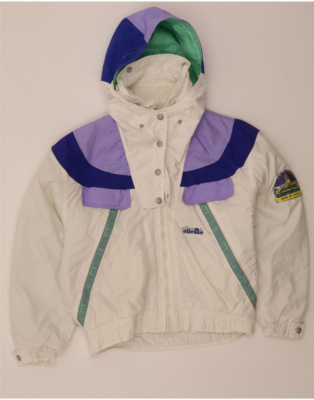 ELLESSE Womens Graphic Windbreaker Jacket UK 18 XL White Colourblock Vintage Ellesse and Second-Hand Ellesse from Messina Hembry 