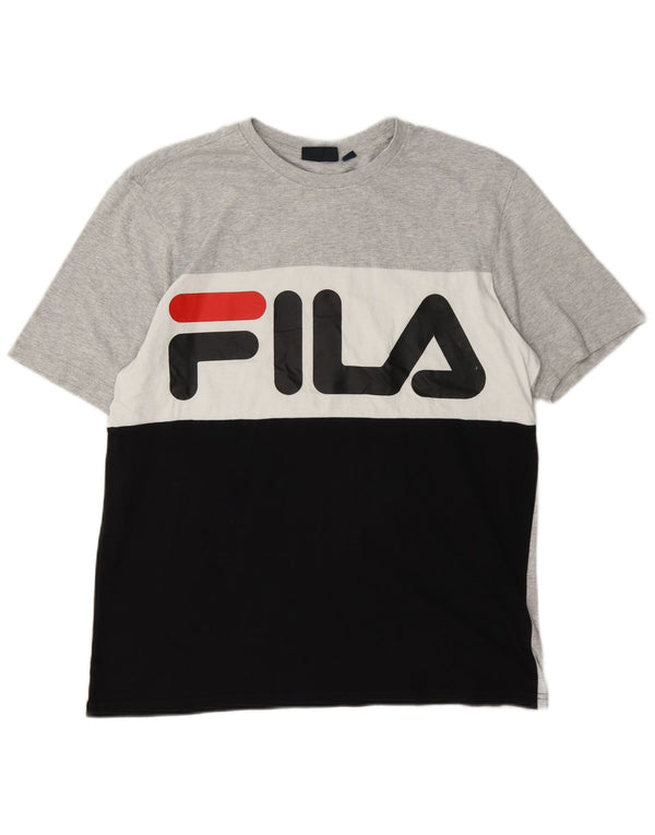 T-shirt grafica da uomo Fila Top Large in cotone color block grigio