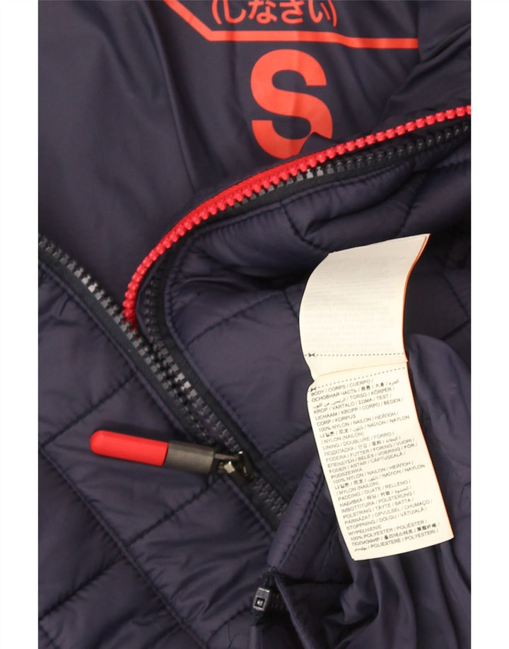 Giacca imbottita con cappuccio da donna Superdry UK 10 Small nylon blu navy