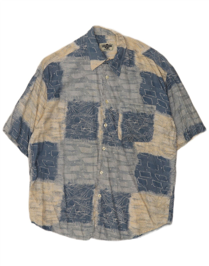 RAYBEST Camicia a maniche corte da uomo Blu medio geometrico